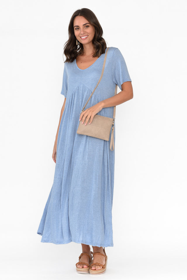 Savannah Light Blue Crinkle Cotton Maxi Dress
