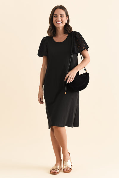 Sawyer Black Embroidered Cotton Dress