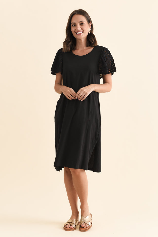 Sawyer Black Embroidered Cotton Dress,Brunette model,alt text|model:MJ image 3
