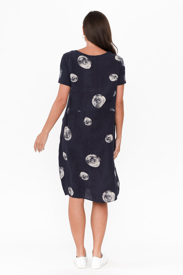 Sawyer Navy Spot Linen Pocket Dress