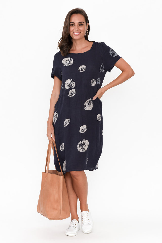 Sawyer Navy Spot Linen Pocket Dress