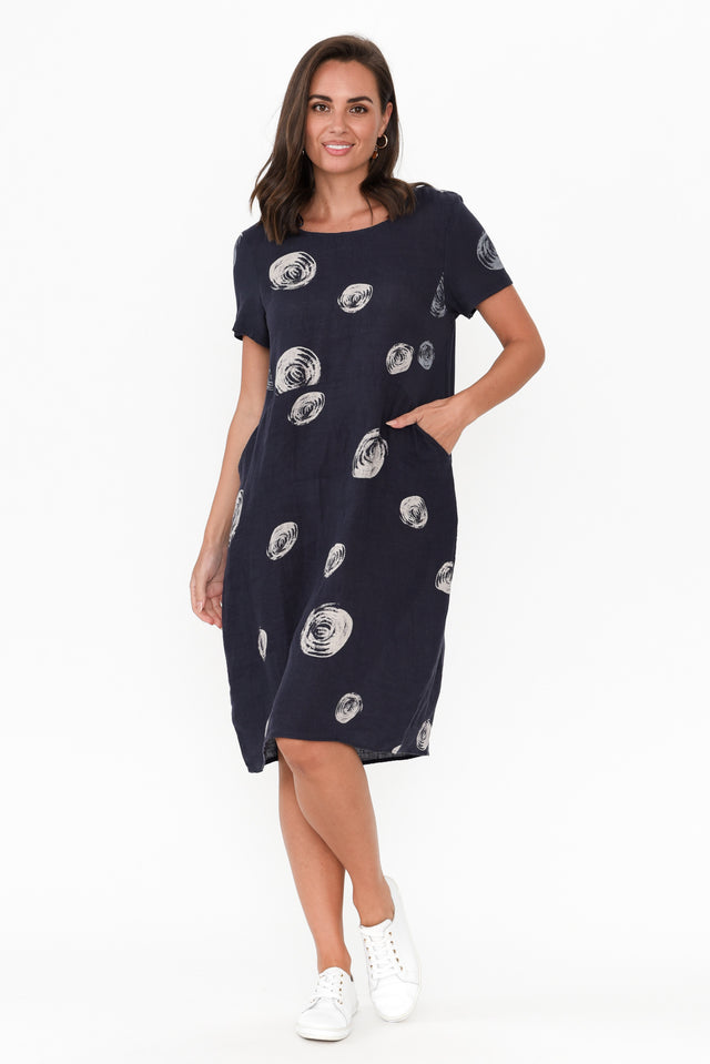 Sawyer Navy Spot Linen Pocket Dress