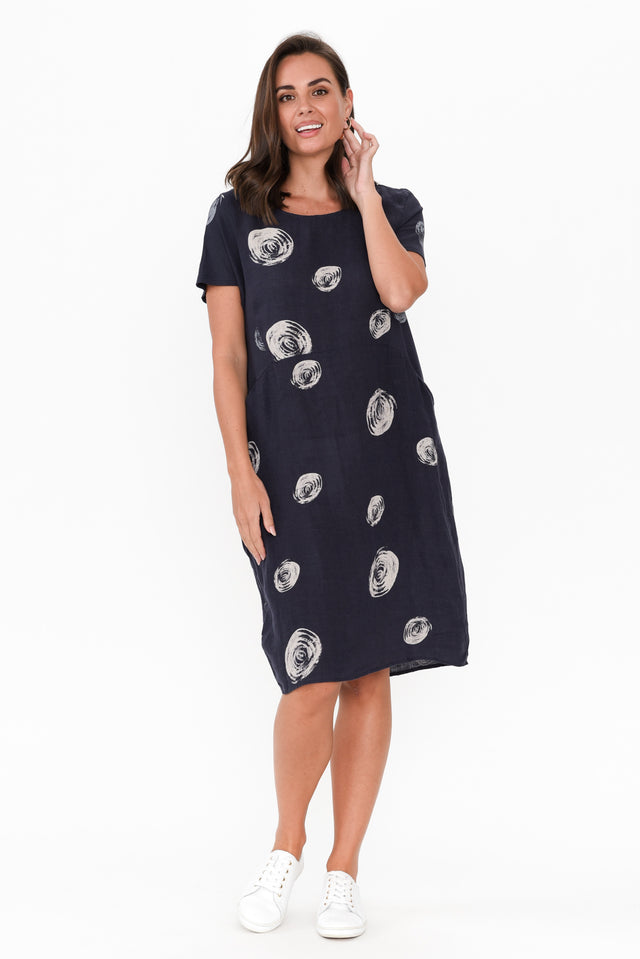 Sawyer Navy Spot Linen Pocket Dress