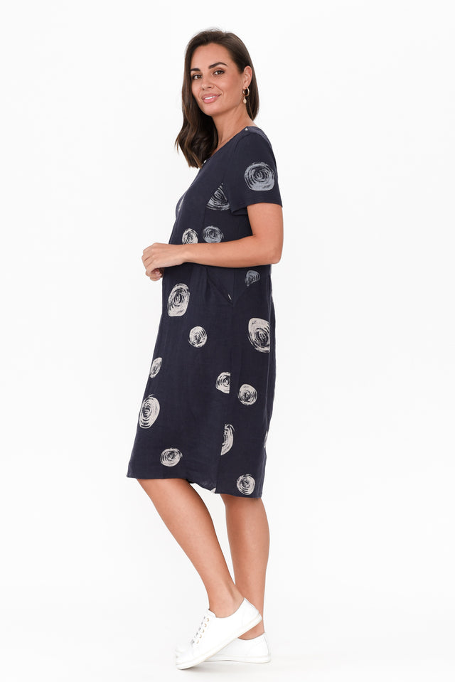 Sawyer Navy Spot Linen Pocket Dress