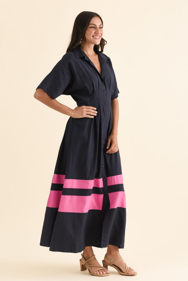 Scarlet Pink Stripe Shirt Dress,Side,Brunette model,alt text|model:Brontie image 3