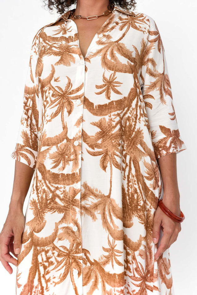 Seiko Tan Palm Shirt Dress