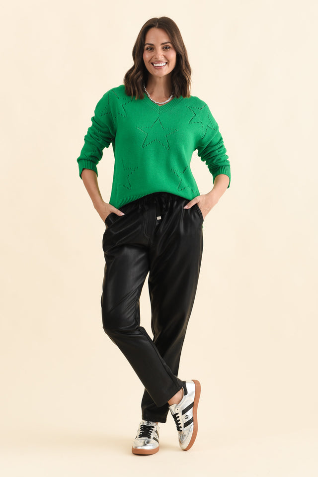 Poppy Black Faux Leather Pants,Brunette model,alt text|model:MJ image 3