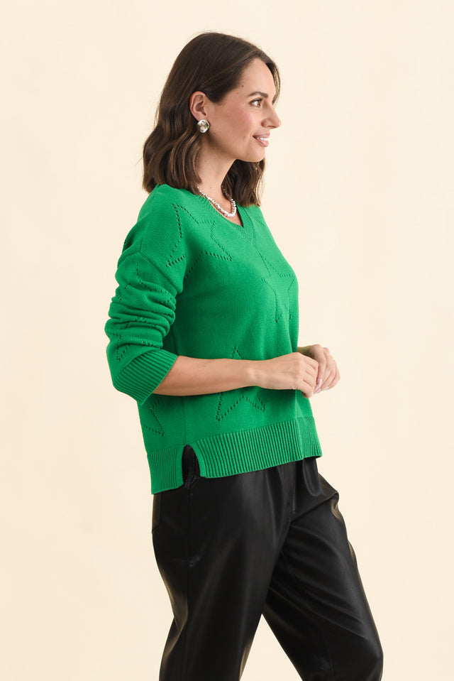 Selene Green Star Cotton Jumper,Brunette model,alt text|model:MJ image 4