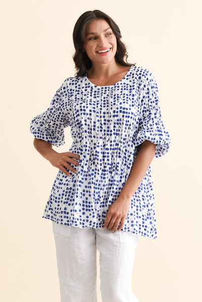 Selma Blue Confetti Crinkle Cotton Top