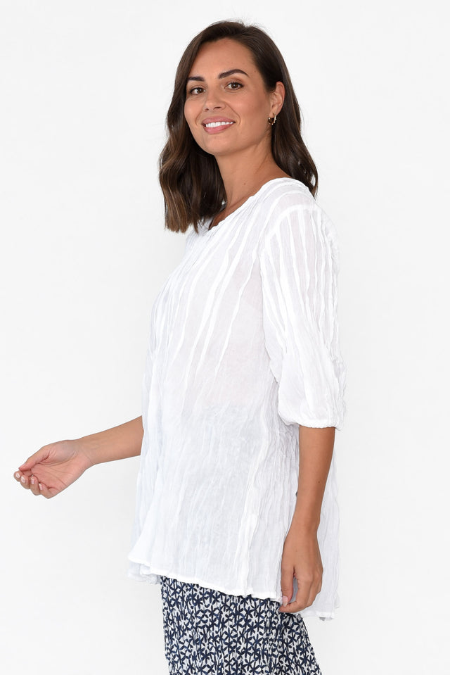 Selma White Crinkle Cotton Top