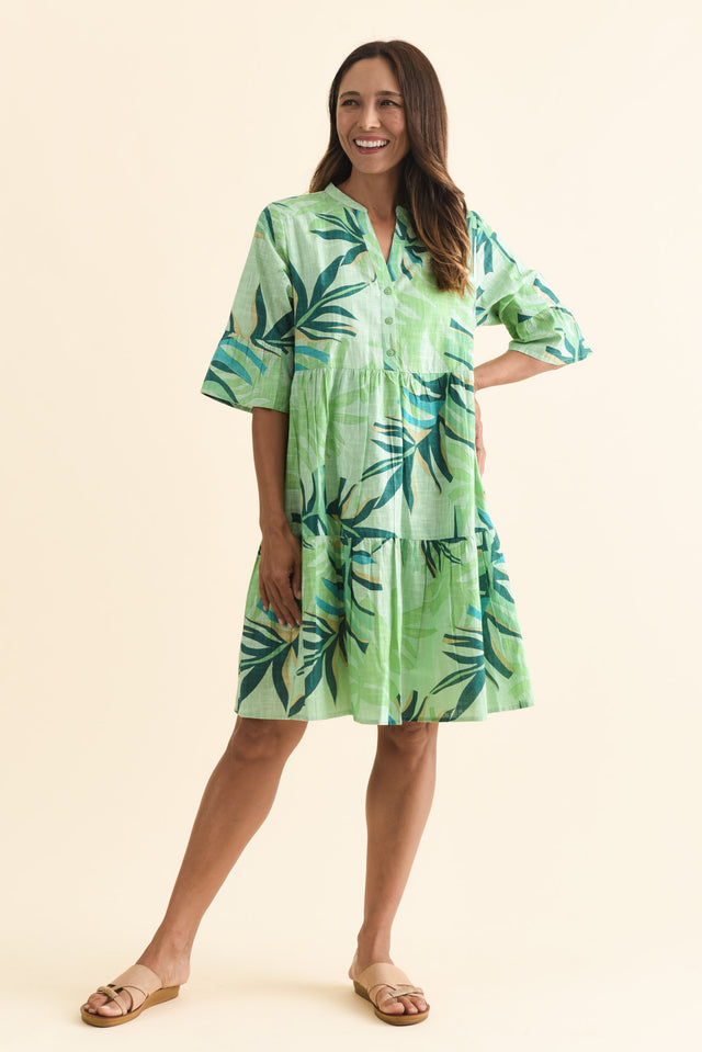 Senna Green Leaf Cotton Dress,Brunette model,alt text|model:Cara image 4