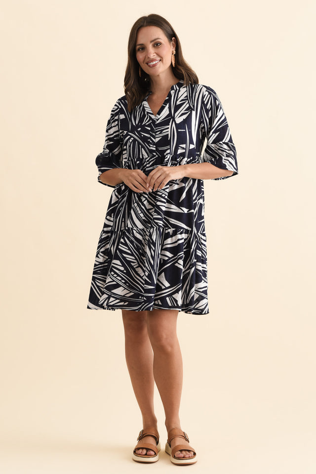 Senna Navy Burst Cotton Dress,Brunette model,alt text|model:MJ image 9