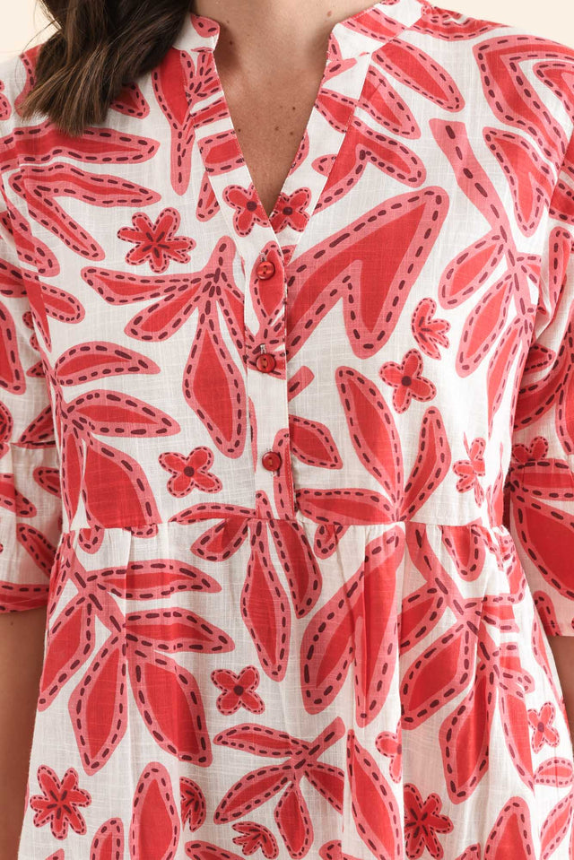 Senna Red Leaf Cotton Dress,Detail,Brunette model,alt text|model:MJ image 5