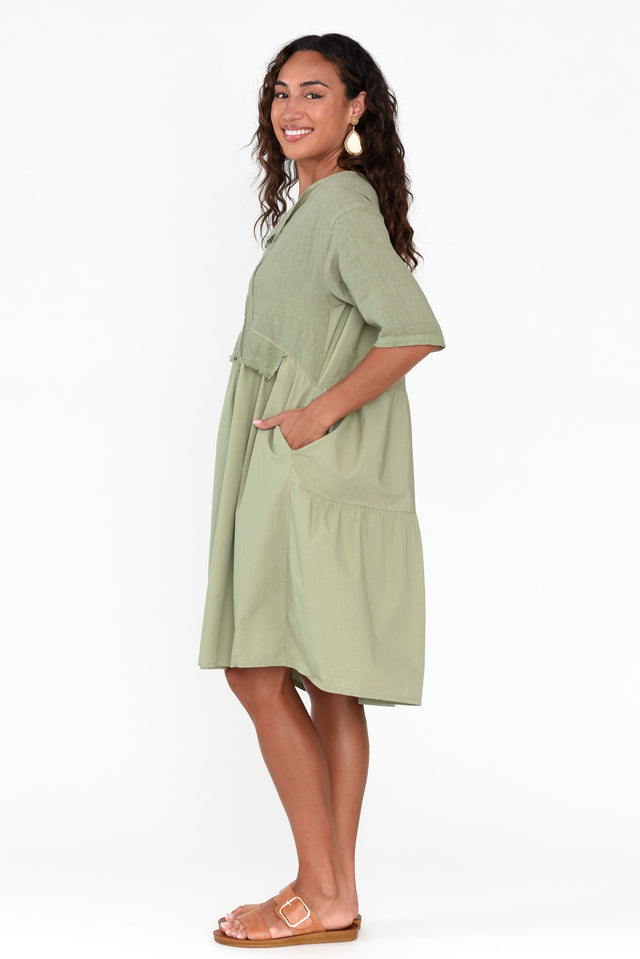 Serapha Khaki Linen Cotton Dress image 3