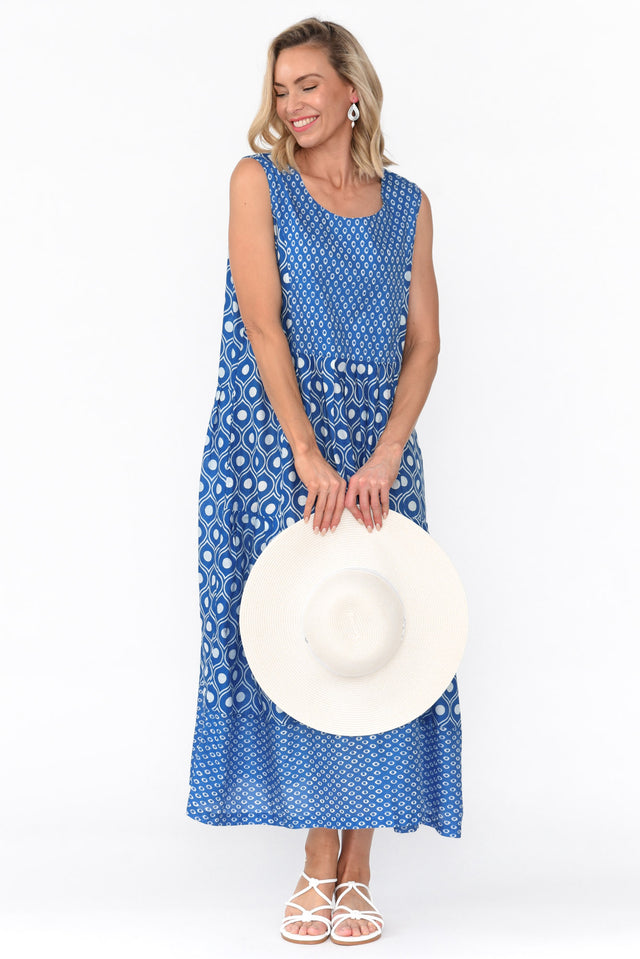 Serena Blue Circle Cotton Dress