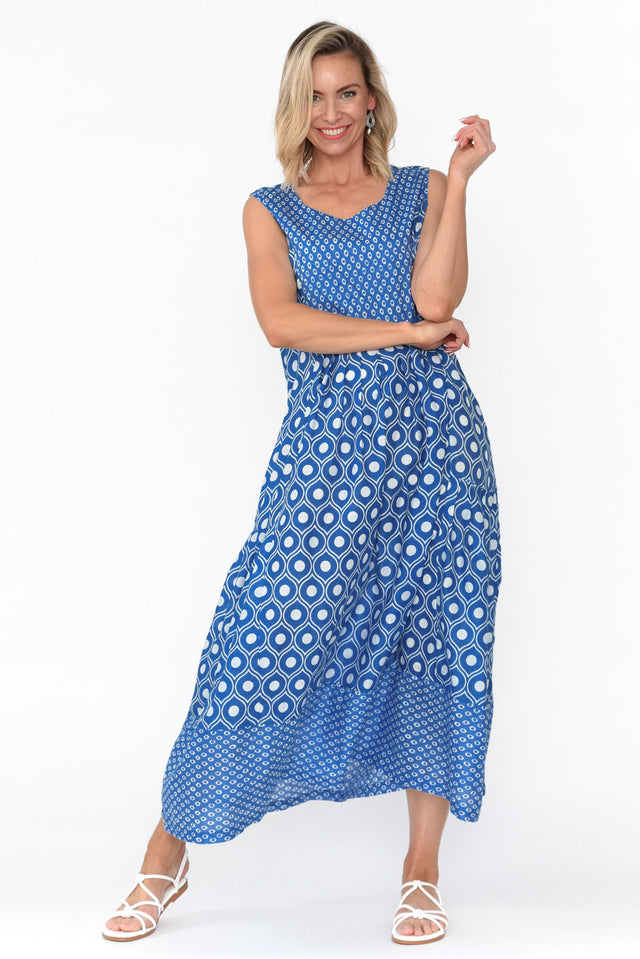 Serena Blue Circle Cotton Dress