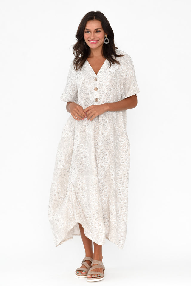 Serenova Beige Abstract Linen Dress