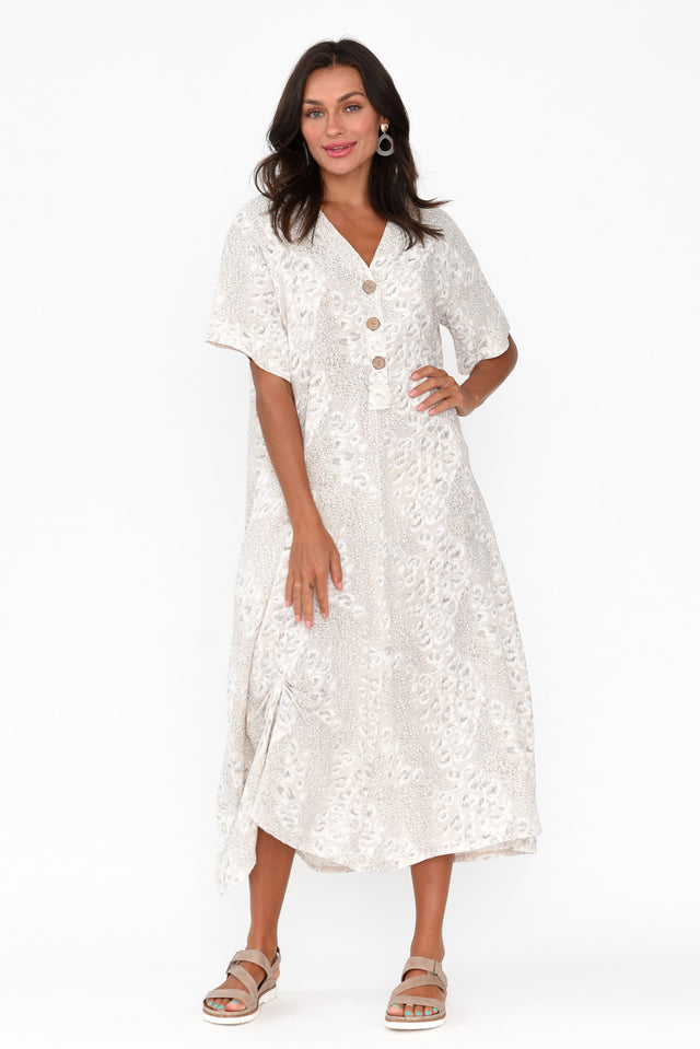Serenova Beige Abstract Linen Dress