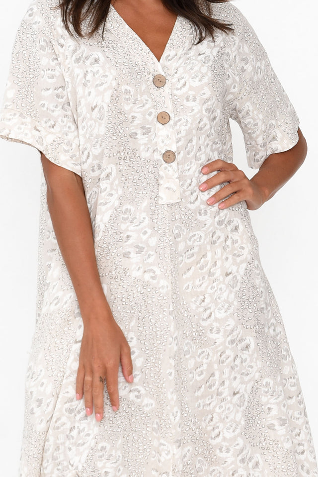 Serenova Beige Abstract Linen Dress