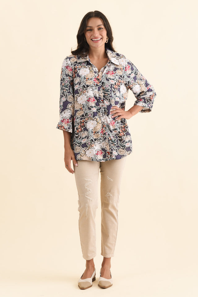 Shanae Navy Garden Collared Shirt,Brunette model,alt text|model:Brontie image 8