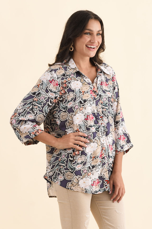 Shanae Navy Garden Collared Shirt,Brunette model,alt text|model:Brontie image 5