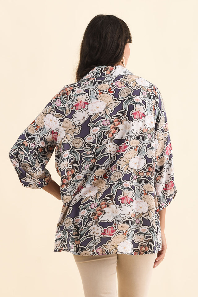 Shanae Navy Garden Collared Shirt,Brunette model,alt text|model:Brontie image 6