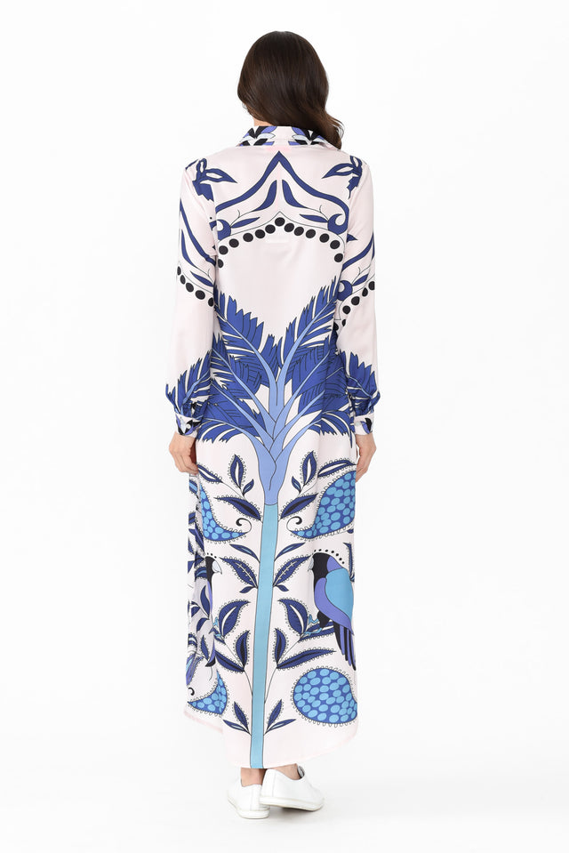 Shayli Blue Tropical Shirt Dress,Brunette model,alt text|model:Elouise image 6