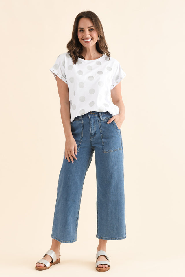 Sheridan Blue Denim Cropped Jeans,Full Body,Brunette model,alt text|model:MJ image 6