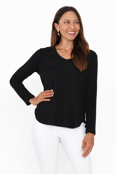 Sia Black Bamboo V Neck Top