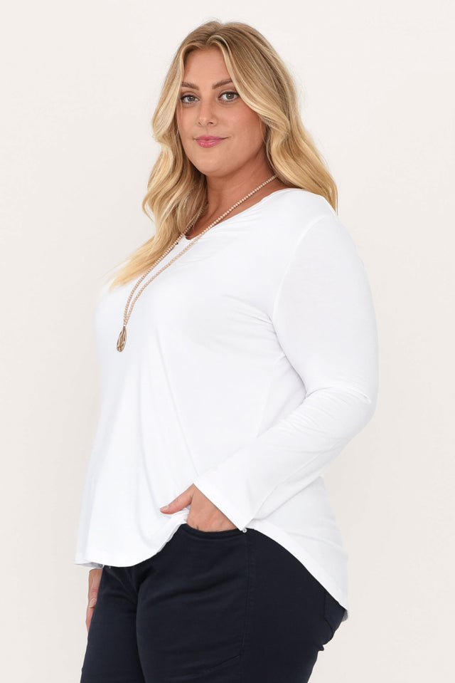 Sia White Bamboo V Neck Top,Blonde model,alt text|model:Caitlin image 11