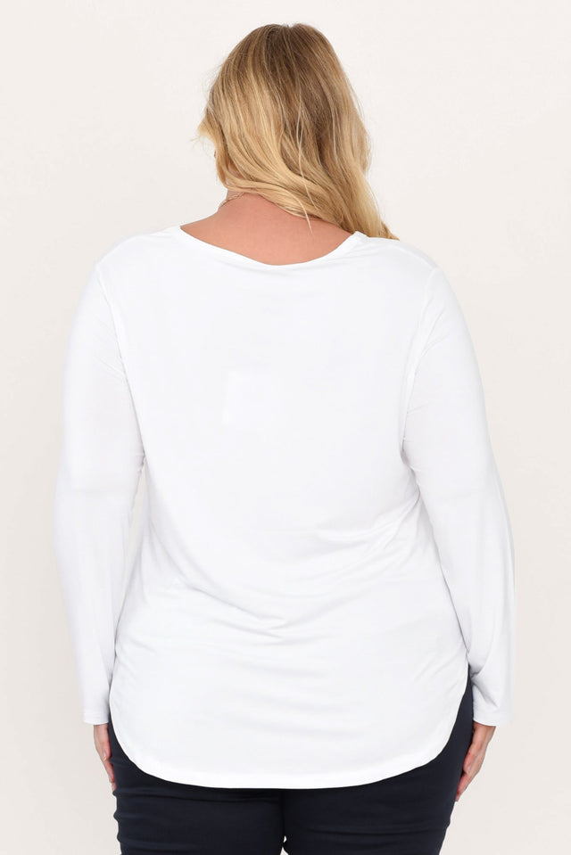Sia White Bamboo V Neck Top,Blonde model,alt text|model:Caitlin image 12