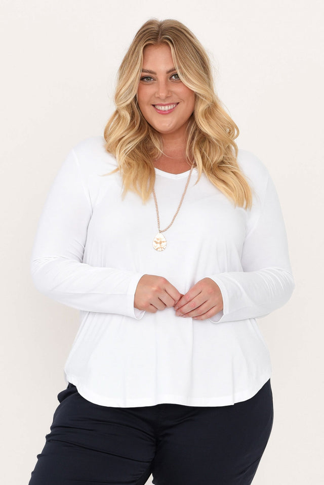 Sia White Bamboo V Neck Top,Blonde model,alt text|model:Caitlin image 10