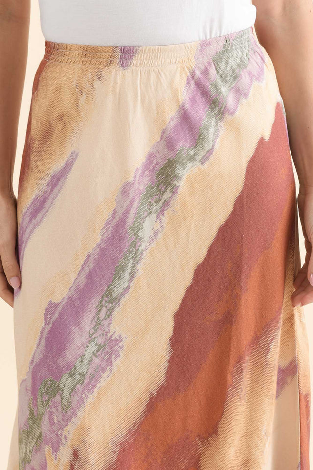 Sicily Rust Stripe Linen Blend Skirt,Detail,Brunette model,alt text|model:MJ image 5