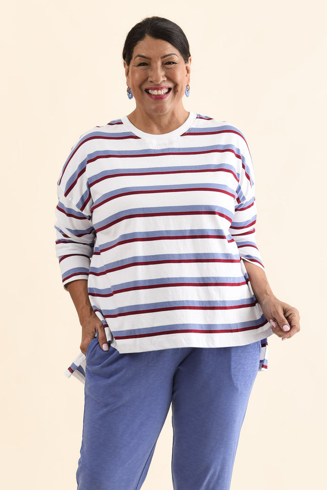 Sigrid White Stripe Long Sleeve Cotton Tee,Front,Brunette model,alt text|model:Pilita