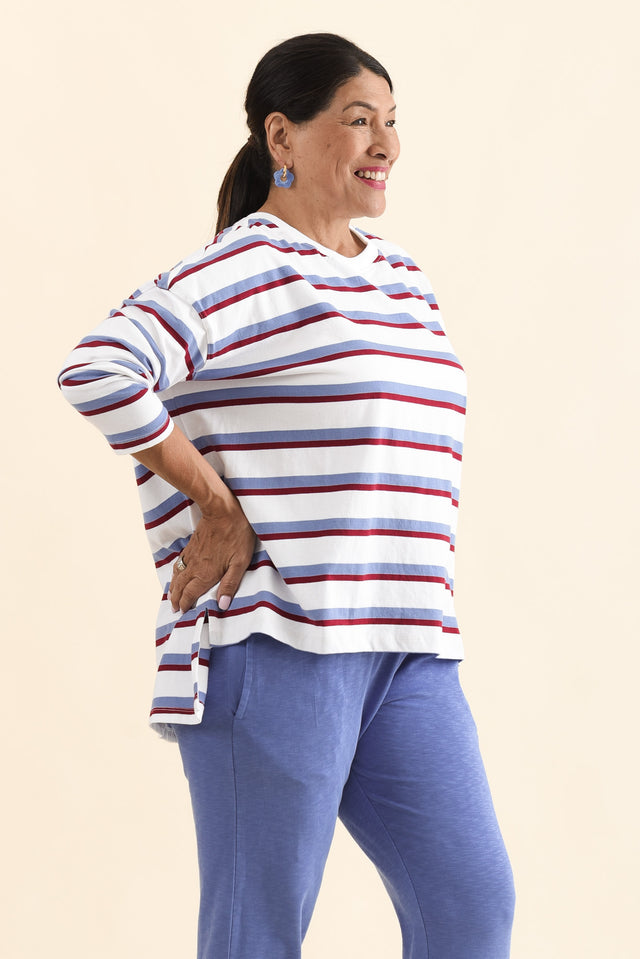 Sigrid White Stripe Long Sleeve Cotton Tee,Side,Brunette model,alt text|model:Pilita image 3
