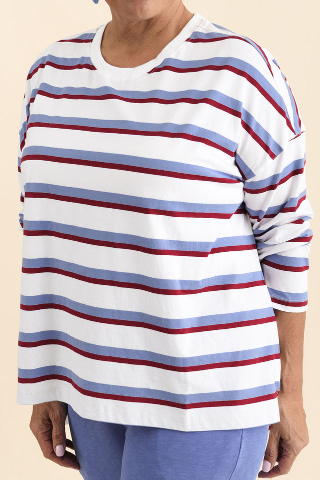 Sigrid White Stripe Long Sleeve Cotton Tee,Detail,Brunette model,alt text|model:Pilita image 5