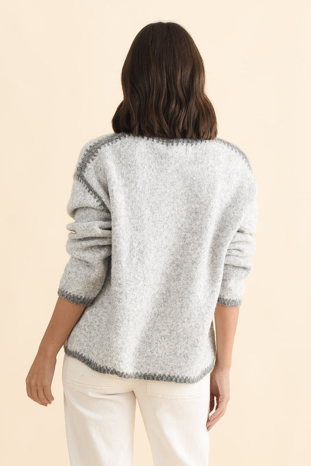 Simba Grey Contrast Knit Jumper,Brunette model,alt text|model:MJ image 5