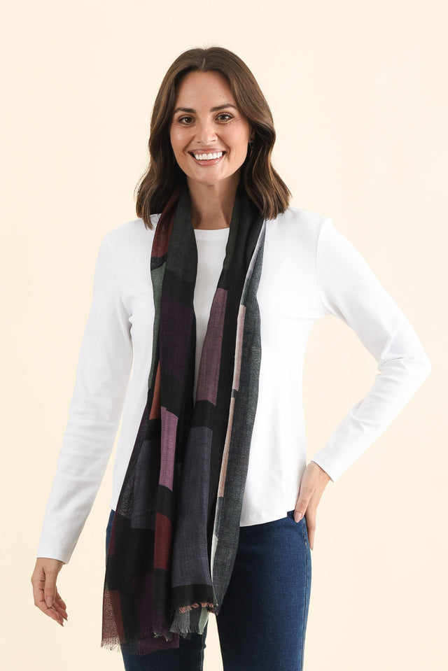 Simona Navy Geo Merino Wool Scarf