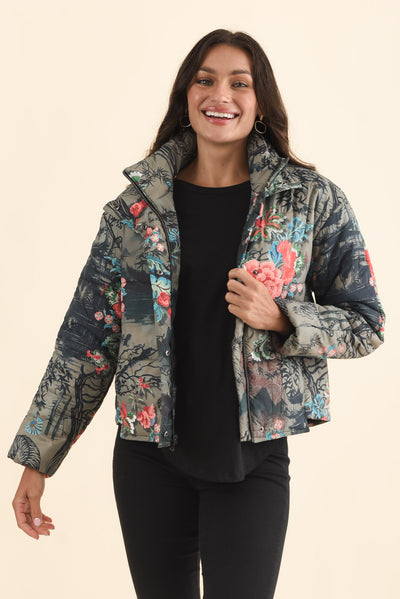 Simona Pink Flower Puffer Jacket