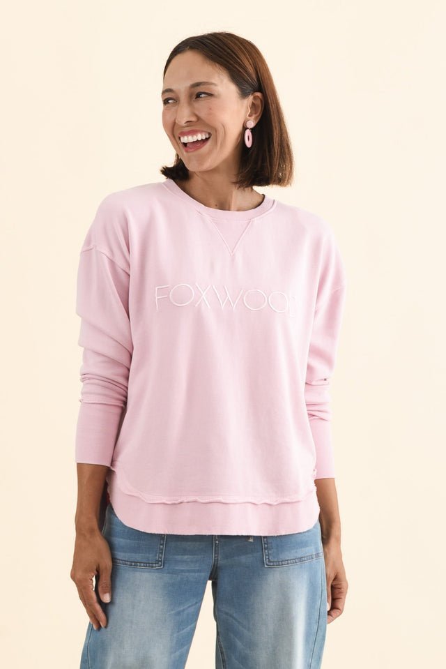 Simplified Blush Cotton Crewneck Sweatshirt,Brunette model,alt text|model:Cara