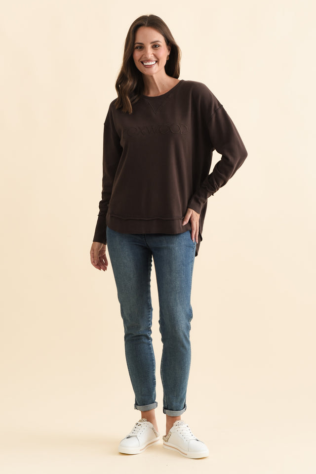 Simplified Chocolate Cotton Crewneck Sweatshirt,Brunette model,alt text|model:MJ image 7