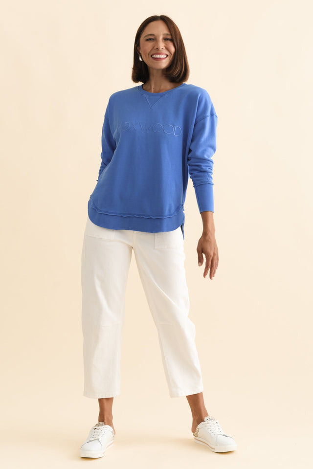 Simplified Cobalt Cotton Crewneck Sweatshirt,Brunette model,alt text|model:Cara image 9