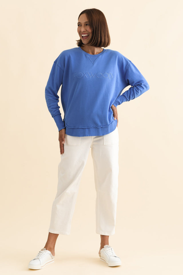 Simplified Cobalt Cotton Crewneck Sweatshirt,Brunette model,alt text|model:Cara image 5