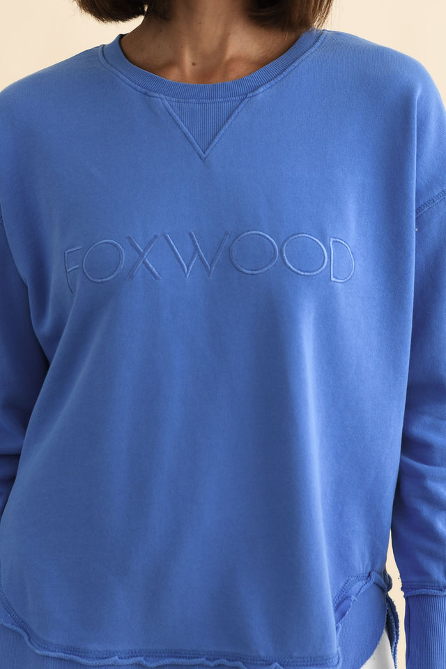 Simplified Cobalt Cotton Crewneck Sweatshirt,Brunette model,alt text|model:Cara image 8