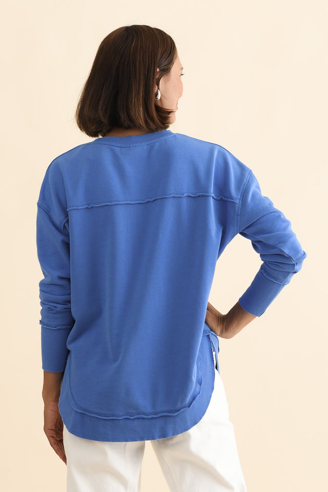 Simplified Cobalt Cotton Crewneck Sweatshirt,Brunette model,alt text|model:Cara image 7