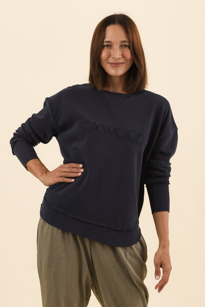 Simplified Navy Cotton Crewneck Sweatshirt