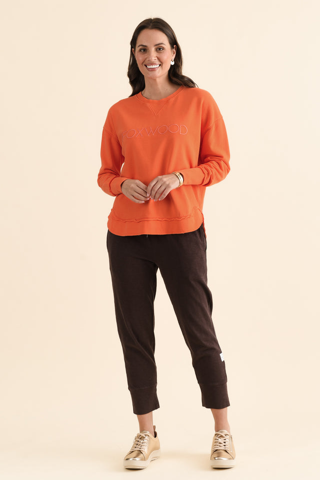 Simplified Orange Cotton Crewneck Sweatshirt,brunette model,Full Outfit,alt text|model:MJ image 6