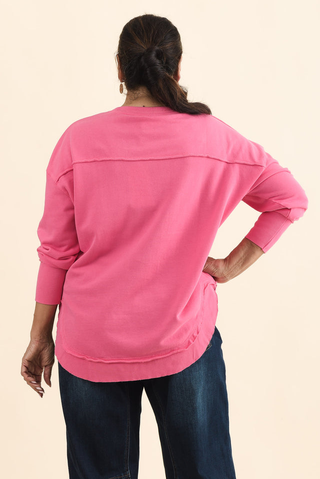Simplified Pink Cotton Crewneck Sweatshirt,Brunette model,alt text|model:Pilita image 12