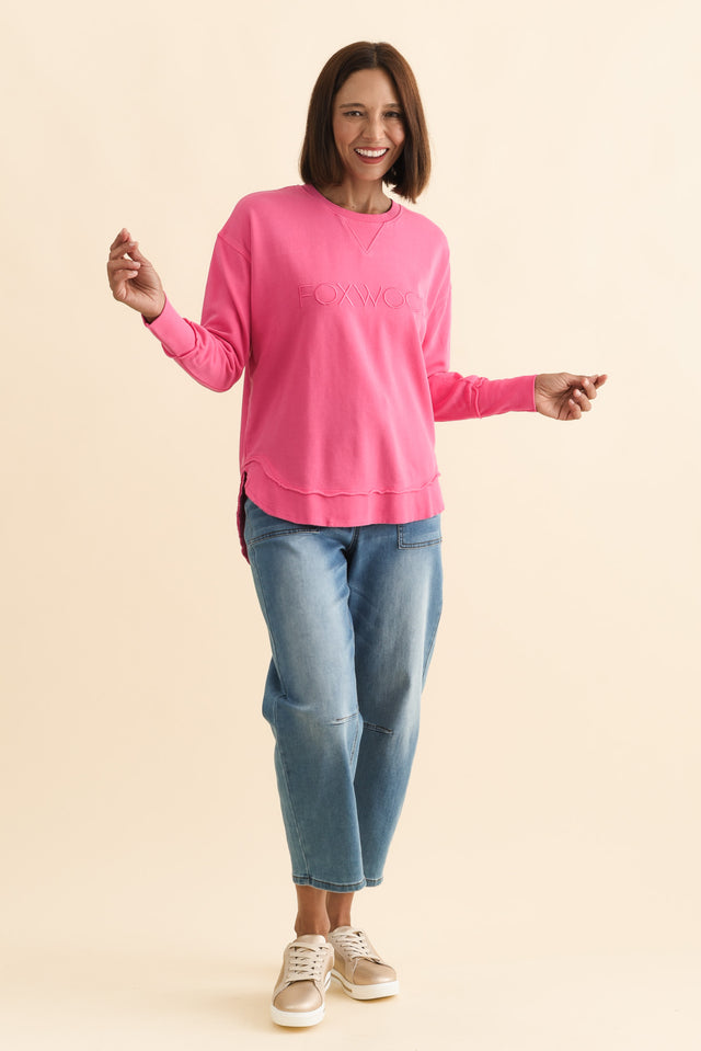 Simplified Pink Cotton Crewneck Sweatshirt,Brunette model,alt text|model:Cara image 9