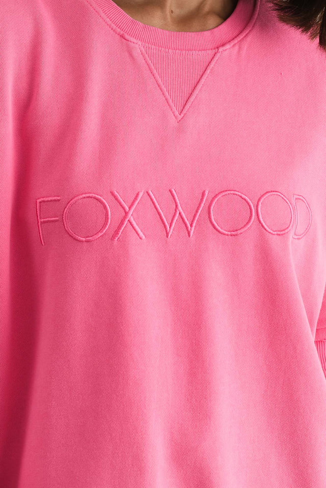 Simplified Pink Cotton Crewneck Sweatshirt,Brunette model,alt text|model:Cara image 8